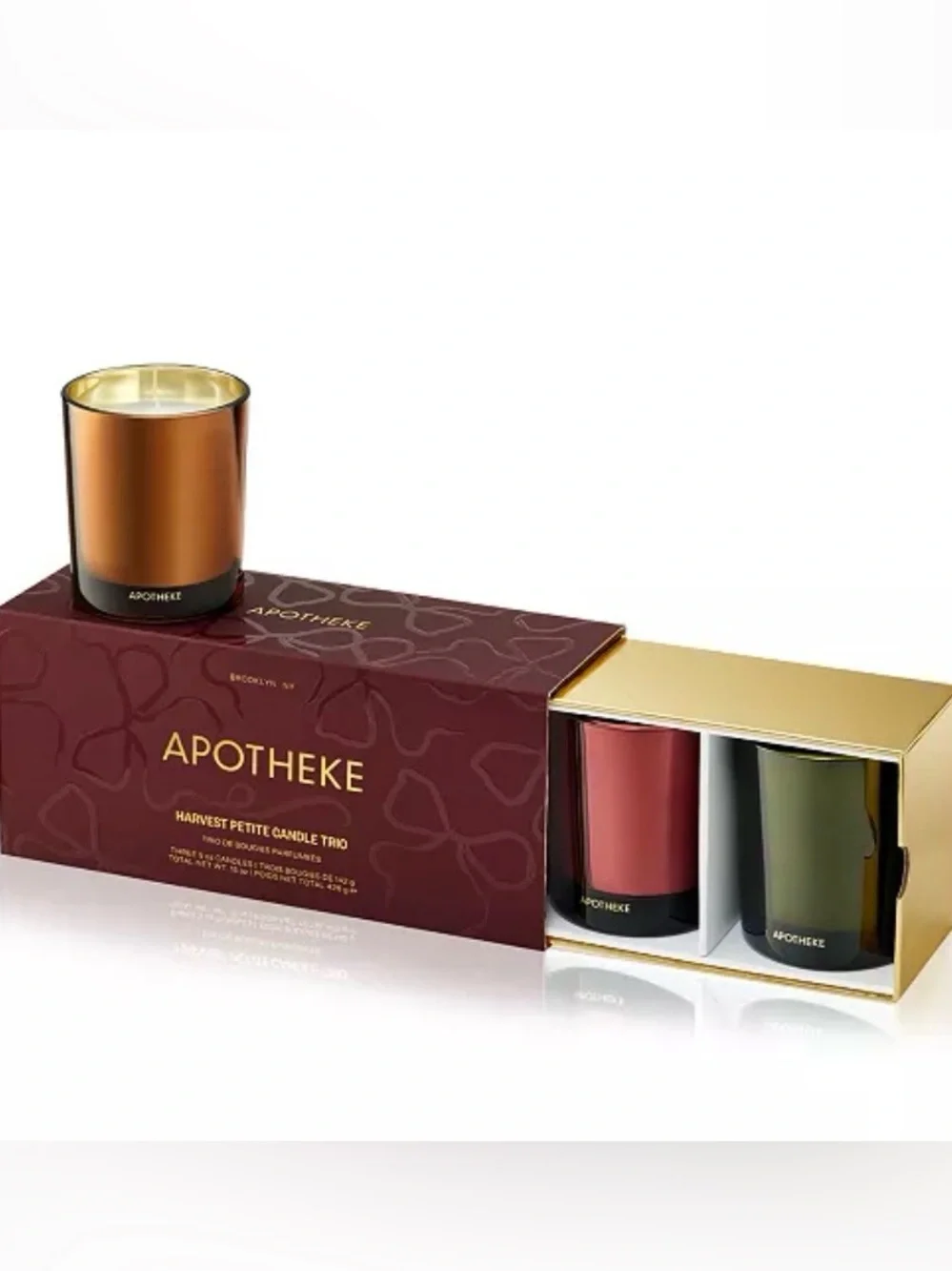 APOTHEKE Harvest Petite Candle Trio - Cherry, Pumpkin, & Juniper (New In Box)